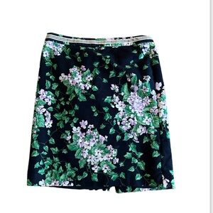 Talbots Oprah Collection Women's Floral Pencil Skirt Size 12P Navy Blue Classic